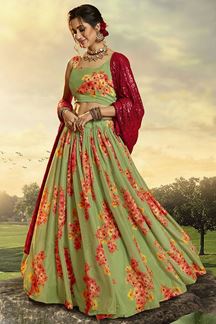 Picture of Green Colored Floral Print Organza Designer Lehenga Choli