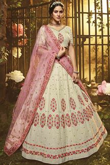 Picture of Best White Colored Embroidery  Designer Lehenga Choli