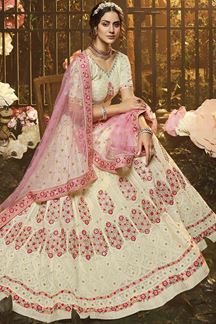 Picture of Best White Colored Embroidery  Designer Lehenga Choli