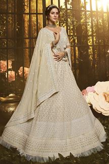 Picture of Lovely White Colored Embroider Georgette Lehenga Choli