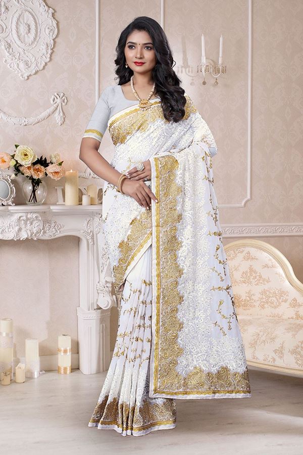 Picture of Designer Regal White Colored Saree