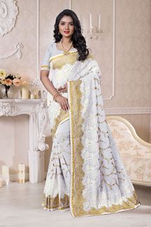 Picture of Designer Regal White Colored Saree