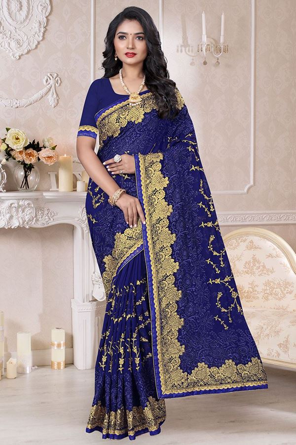 Picture of Look Regal in designer Navy blue Colored Saree
