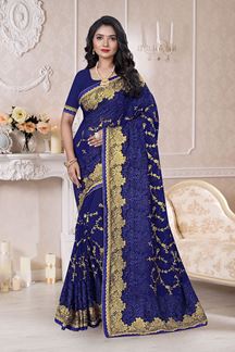Picture of Look Regal in designer Navy blue Colored Saree