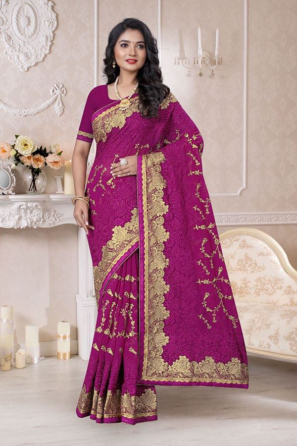 Picture of Designer Royal Purple Colored Saree