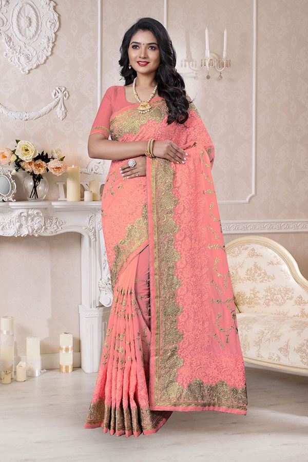 Picture of Regal Baby Pink Colored Designer Saree