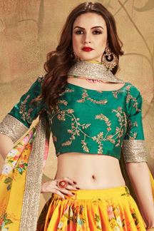 Picture of Designer Wear Yellow and Green Lehenga Choli