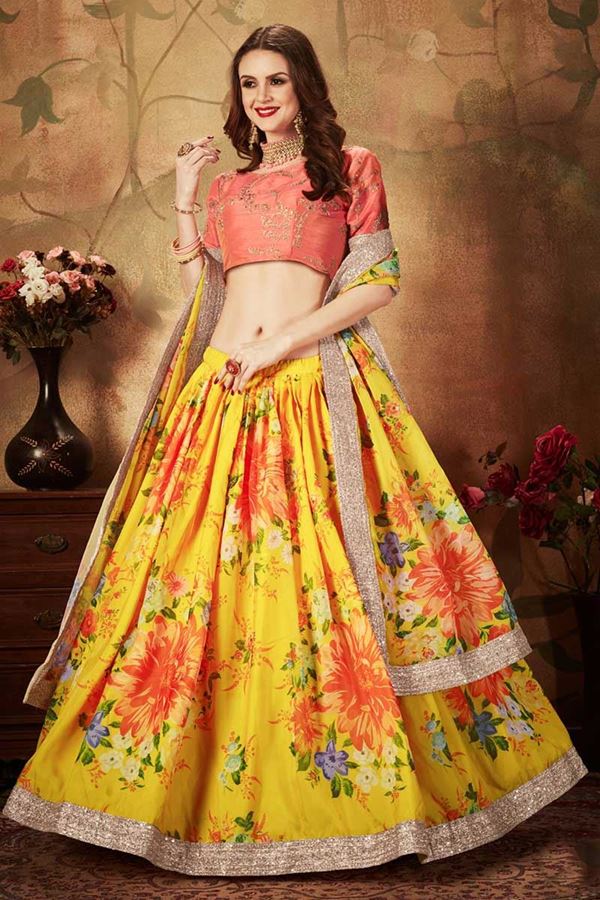 Picture of Classy Peach And Yellow Color Lehenga Choli