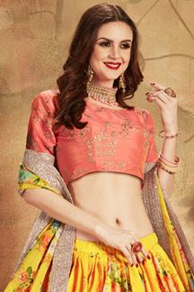 Picture of Classy Peach And Yellow Color Lehenga Choli