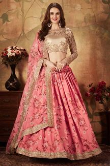 Picture of Organza Beige and Pink Color Lehenga Choli