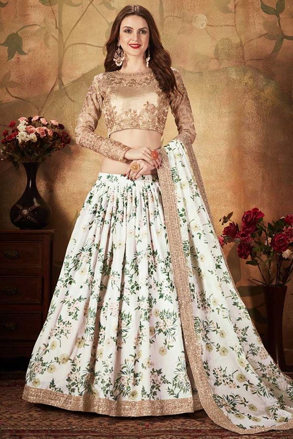 Picture of Beige and White Color Organza Lehenga Choli