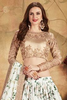 Picture of Beige and White Color Organza Lehenga Choli