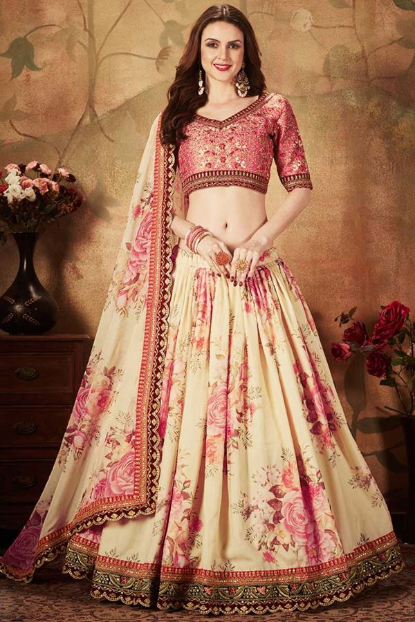 Picture of Appealing Pink and Cream Colored Lehenga Choli