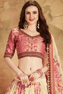 Picture of Appealing Pink and Cream Colored Lehenga Choli