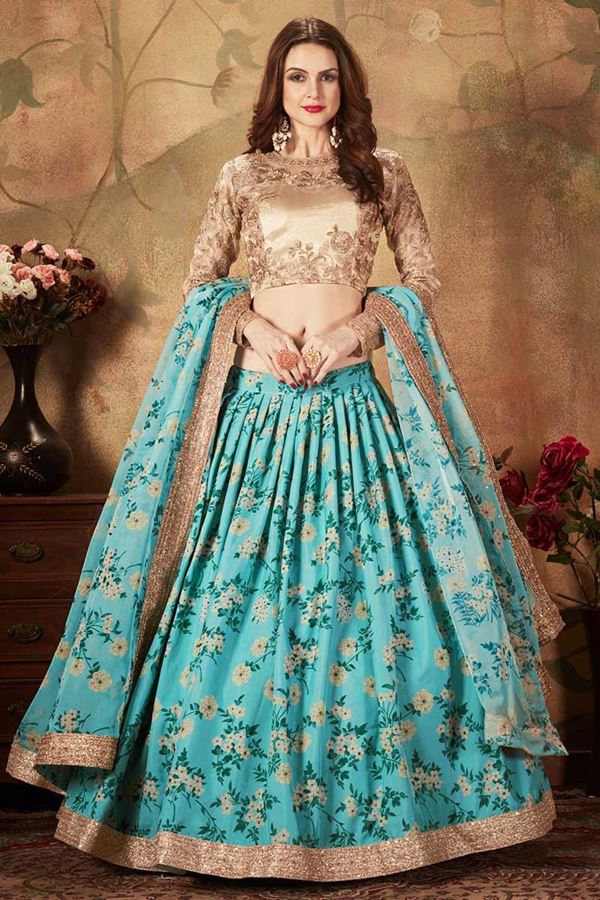 Picture of Blue and Beige Color Organza Lehenga Choli