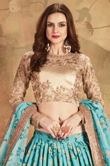 Picture of Blue and Beige Color Organza Lehenga Choli