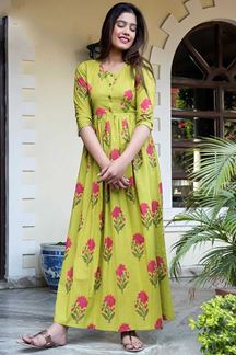 Picture of Green Colored Muslin Long Kurti