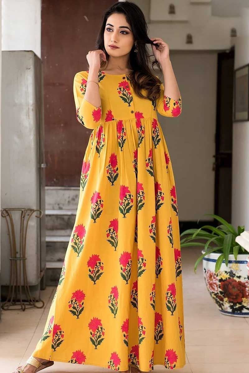 Casual, Summer Yellow color Cotton fabric Kurti : 1902329