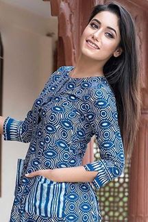 Picture of Steel Blue Colored Muslin Long Kurti