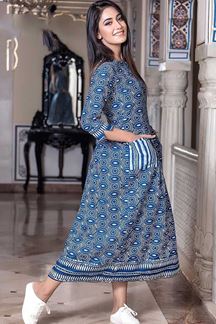 Picture of Steel Blue Colored Muslin Long Kurti