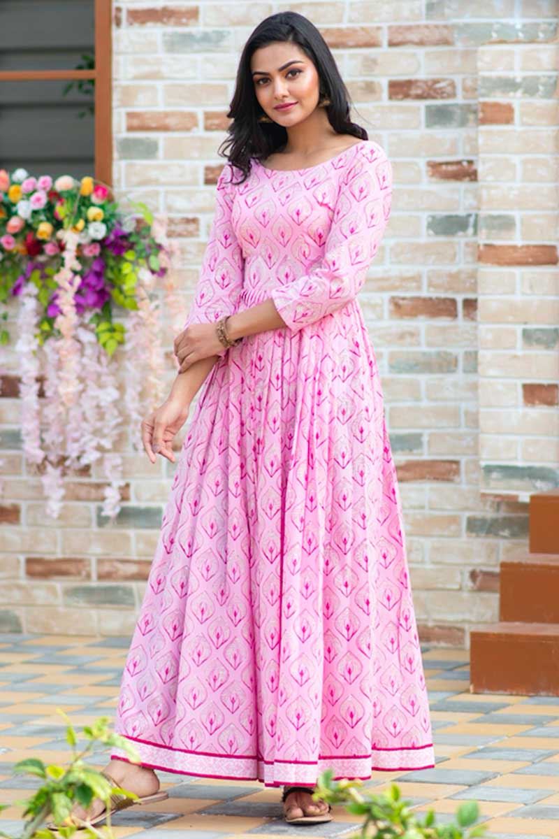 0098858 party wear designer digital printed light pink kurti