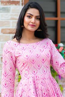 Picture of Party wear Designer Digital Printed Light Pink Kurti