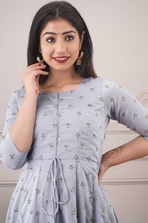 Picture of Party wear Designer Foil Print Light Steel Grey Kurti