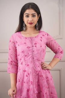 Picture of Partywear Designer Foil Print Pink Kurti