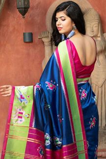 Picture of Gorgeous Blue Colored Designer Printed Saree