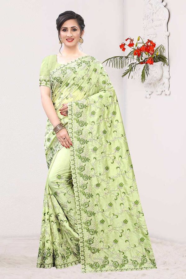 Picture of Charming Pista Green Colored Designer Saree