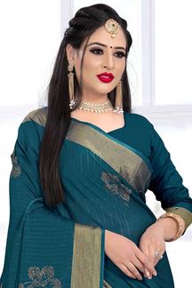 Picture of Rama Green Color silk Satin Wedding Wear Designer Saree