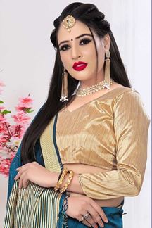 Picture of Boldly Rama Green Colored Silk Satin Wedding Wear Designer Saree
