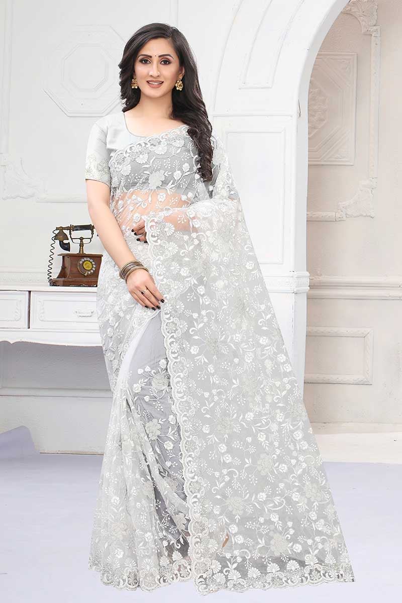 Grey Pure Soft Semi Silk Saree With Attractive Blouse Piece – Almaari  Fashion