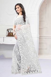 Picture of Sparkling Silver Colored Designer Saree