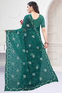 Picture of Dark Green Colored Designer Saree