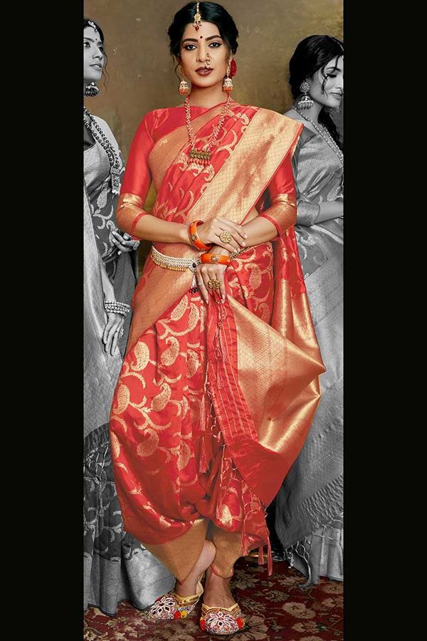 Picture of Designer Red Colored Banarasi Silk Saree