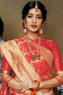 Picture of Designer Red Colored Banarasi Silk Saree