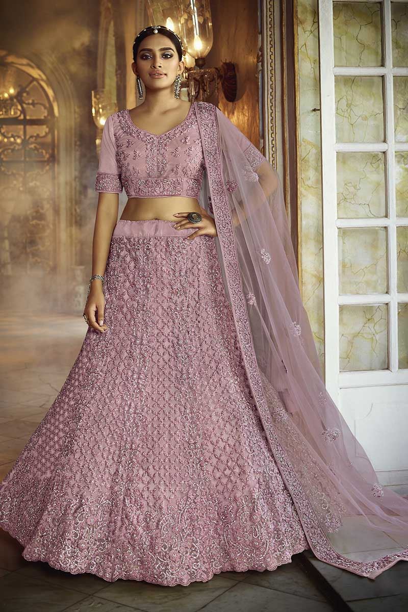 Stylish Pink Net Party Wear Lehenga Choli