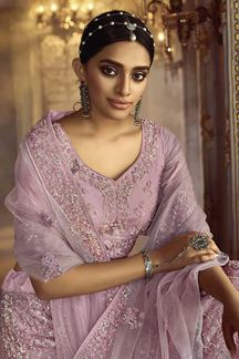 Picture of Ideal Pink Colored Party Wear Embroidered Net Lehenga Choli