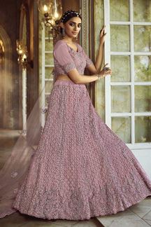 Picture of Ideal Pink Colored Party Wear Embroidered Net Lehenga Choli