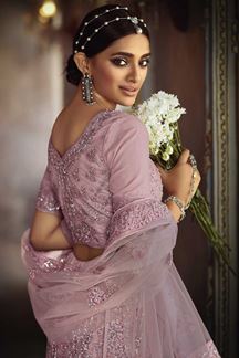 Picture of Ideal Pink Colored Party Wear Embroidered Net Lehenga Choli
