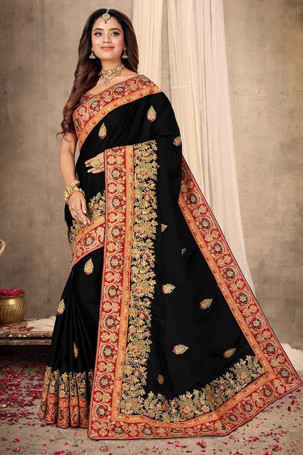 Picture of Gorgeous Black Colored Partywear Satin Saree