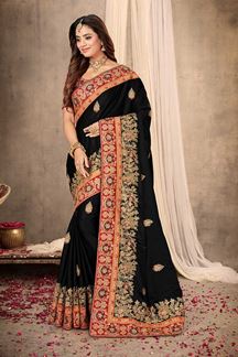 Picture of Gorgeous Black Colored Partywear Satin Saree