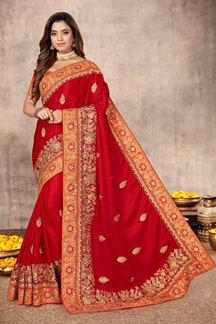 Picture of Graceful Red Colored Festive Wear Satin Silk Saree