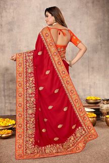 Picture of Graceful Red Colored Festive Wear Satin Silk Saree