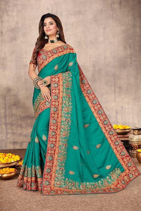 Picture of Charming Rama Colored Festive Wear Satin Saree 