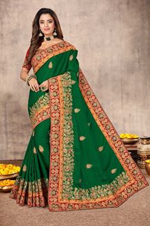 Picture of Stylee Lifestyle -Parrot Green Colored Festive Satin  Saree