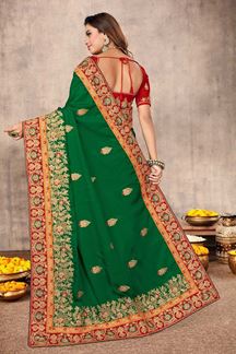 Picture of Stylee Lifestyle -Parrot Green Colored Festive Satin  Saree