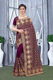 Picture of Wine Colored Vichitra Blooming Silk
