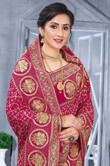 Picture of Rani Pink Colored Vichitra Blooming Silk